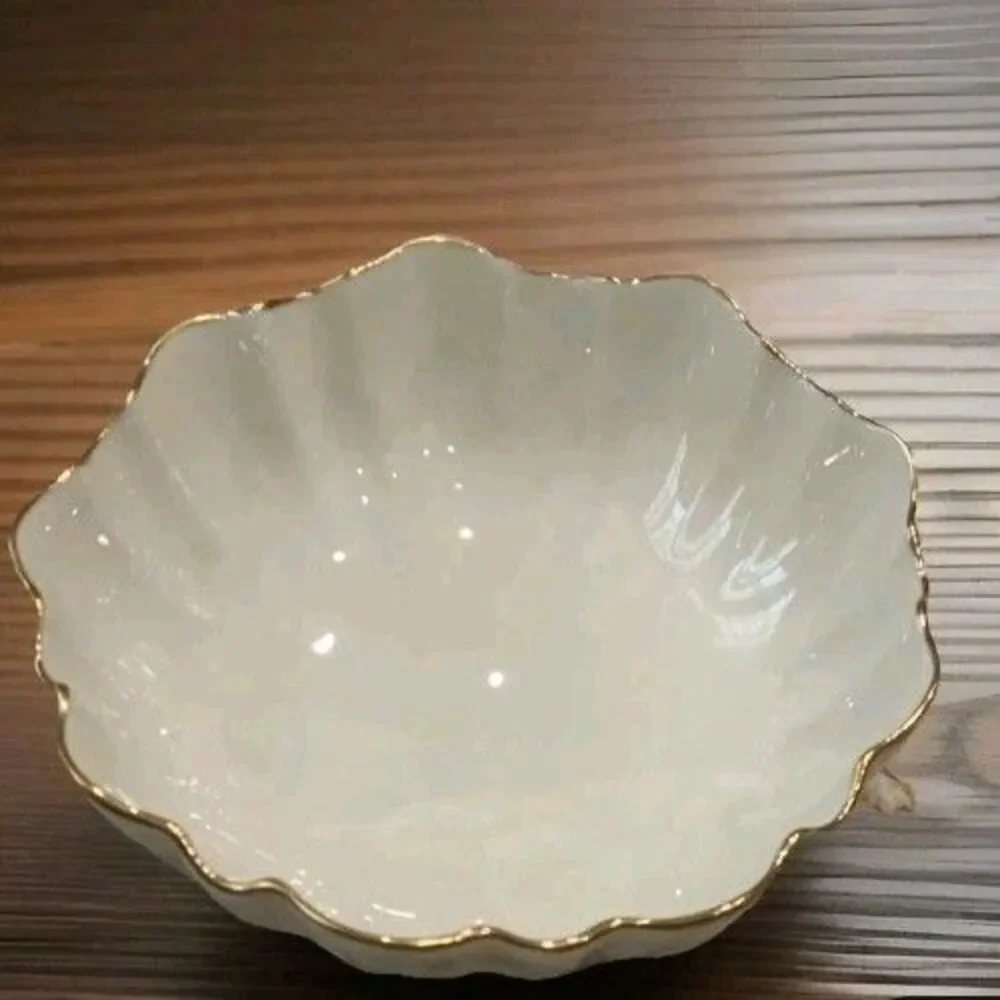 Lenox Symphony Porcelain Ivory White Footed Bowl 24K Gold Rim 6